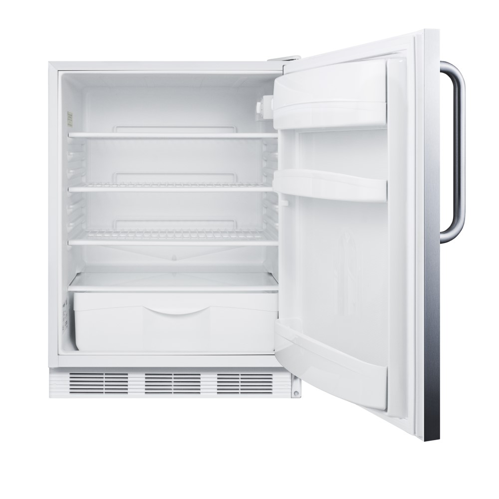 ADA compliant commercial all-refrigerator for built-in general purpose use, auto defrost with a front lock and fully wrapped SS exterior